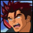 Pixelated anime-style character with spiky red hair and a clenched expression, next to black background with white text.