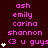 Pixelated text and symbols on dark background with pink and white elements, arranged in repeating of names and heart icons