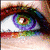 A four- shows a rainbow-colored eye, heart drawing on fabric, and lips with glittery makeup