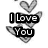 A black-and-white animated icon with heart shapes and text overlays reading "I Love You" and "End Of Story," showing sequential changes in text and heart positions.