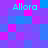 Pixelated of blue and pink squares with four instances of the text 'Allora' in cyan, each positioned at different corners