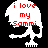 Pixelated skull icon with red text 'i love my Sammi' over black and gray backgrounds in four quadrants.