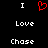 Black background with white text 'I Love Chase' and a red pixelated heart symbol replacing the word 'Love' in the center.