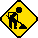 Yellow diamond-shaped warning signs with black stick figures performing construction tasks, arranged in a on gray background