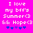 Pixelated text on bright pink background with blue and purple heart symbols below, two identical versions side-by-side.