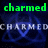 Green text labels 'charmed fan' and 'forever' appear above a blue geometric symbol on a dark background with repeated 'CHARMED' text.