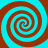 Four brown spirals with cyan outlines arranged in a square on a solid cyan background