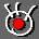 A 3x3 contact sheet of an animated icon showing a red circular target with white antennae-like shapes on the left, surrounded by light blue Japanese katakana characters in various frames.