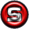 Nine red circular icons with silver 'S' characters arranged in a on a gray background, each icon displaying distinct lighting and shading variations