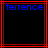 Two identical with red lines and blue text reading 'terrence' on black backgrounds