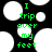 Green pixelated text reading "I trip over my feet" on a black background with white circular shapes, displayed in a static image.