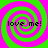 Four identical spiral patterns in green and pink with 'love me!' text in black pixelated font on each spiral.
