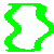 Green pixelated outline of two figures and two letters on gray background