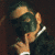 Animated sequence showing three distinct character faces: a masked figure with dark green mask and white collar, a pale face holding red roses, and a horror mask with black eye holes.