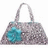 Static image of a gray handbag with a blue flower on a white background, next to purple text on a pink background reading "That's Fine... I'll Tell Mine... YOUR GAY!!"