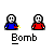 Pixel art animation of two stick figures holding a bomb, showing sequential states from unlit fuse to explosion.