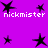 Purple background with black star shapes and white text reading 'nickmister' in pixelated font across multiple