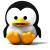 Pixelated penguin with black head and white body, yellow beak, dark eyes, orange chest, standing against transparent background.