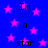 Blue background with pink stars and black text reading "Im a star" in pixelated font.