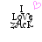 Pixelated text "I Love zAck" with a pink heart above the 'Love' on left, and no heart on right.