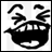 Black and white pixelated icon of a cartoon face with exaggerated features, showing two sequential expressions where the mouth opens wider in the second frame.
