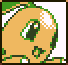 Pixelated cartoon character with tan face and green hair, showing two sequential expressions against white background.