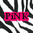 Zebra-stripe background with three variations of the word "PINK" in pink and black text, each on a separate section.