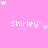 Pink background with repeated 'Shirley' text and white stars in various positions across the