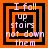 Four identical square arranged in a , each containing orange and black concentric squares with white text reading "I fall up stairs not down them"