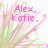 Pixelated pink and green floral burst background with pink text reading "Alex, Katie." and "and Ashley" in top sections and "BFF!" in bottom section.