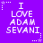 Purple background with white pixelated text reading "I LOVE ADAM SEVANI" arranged in a of six identical , each with a star and dotted line graphic