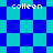 Pixelated blue and cyan checkered pattern with four instances of the text 'colleen' in white pixel font across different sections.
