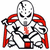 Pixelated static icon of a hockey goalie in white and red gear with black accents, holding a stick, against transparent background.