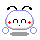 Four pixel-art character icons arranged in a , each with white rounded heads, black antennae, red cheek marks, and blue outlines against gray backgrounds