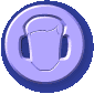 A circular icon with a blue border and light purple center showing a stylized head with headphones, viewed from multiple angles including front, side, and three-quarter views.