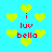 Pixelated icon with cyan background, yellow hearts, and red text reading "i luv bella" in four quadrants.
