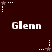 Dark red background with repeated white text 'Glenn' and star-shaped icons in various states of animation.