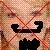 Pixelated image of a face with black mustache and beard, crossed by two red diagonal lines over a brown-and-pink pixel grid background.