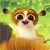 Pixelated cartoon animal with brown and white fur, large black eyes, and a purple mouth against a green background.