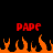 Red pixelated text 'Pape' appears twice above orange and black flame shapes on a solid black background.