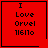 Red square icon with black text reading "I Love Orvel 116110" and a black heart symbol in the bottom-right corner of the top-right square.