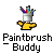 Pixelated icon shows a yellow anvil with a silver bucket of multicolored paintbrushes on top, below text reading 'Paintbrush Buddy' in blocky font.