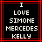 Black background with red border, white pixelated text reading "I LOVE SIMONE MERCEDES KELLY" in stacked lines