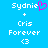 Pixelated text and symbols on a bright blue background, with one version showing a pink heart replacing the 'i' in 'Sydney'.
