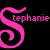 identical pink stylized 'S' shapes with scattered white speckles, each overlaid with the text 'stephanie' in matching pink lettering on a black background