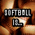 Four distinct softball-themed pixel art icons arranged in a , each with text overlays and unique backgrounds