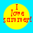 Yellow circular icon with red text "I love summer!" on blue background, four identical copies arranged in a