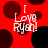 Red background with dark red and black circles; white text "I Love Ryan!" appears in four quadrants with pixelated distortion.