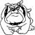 Pixelated grayscale icon of a cartoon character with large round eyes, a small mouth, and a circular body, surrounded by abstract curved lines.