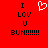 Red background with black text reading "I LOVE U BUN!!!!!!" and a white pixelated heart symbol above the left side of the text.